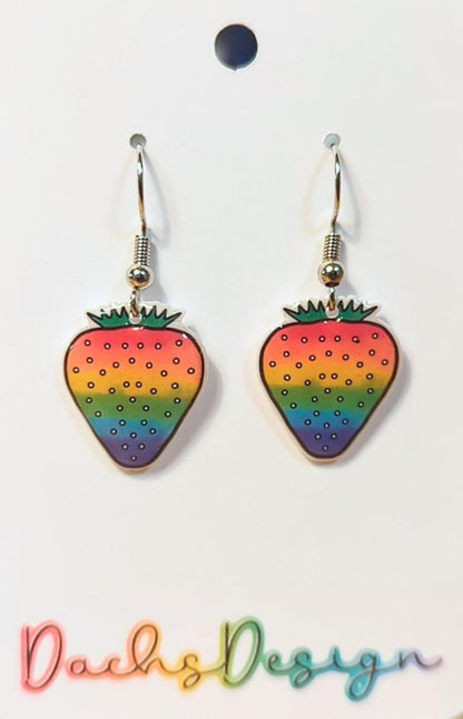Rainbow Strawberry Dangle Earrings