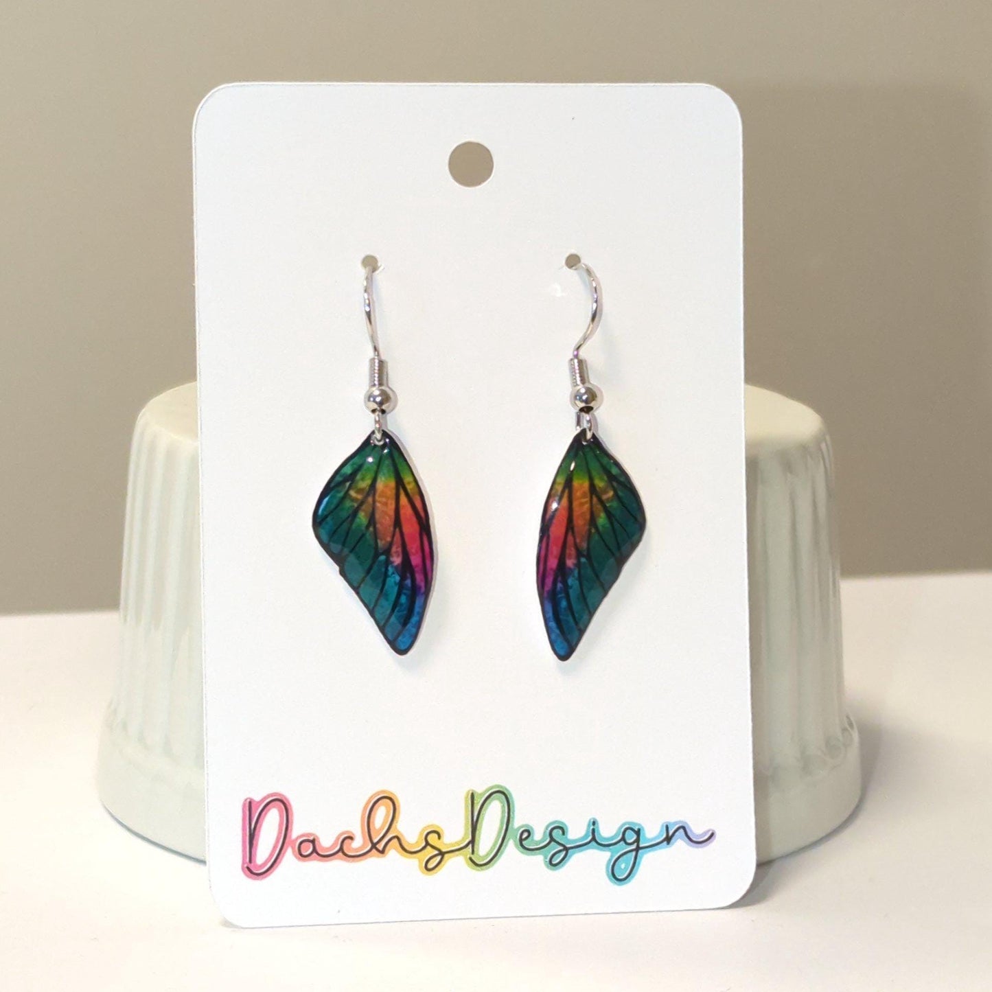 Rainbow Fairy Wings Dangle Earrings