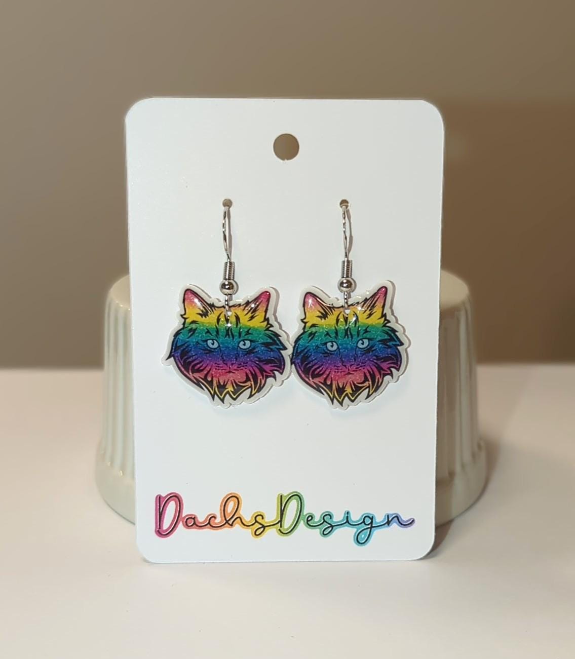 Rainbow Cat Dangle Earrings