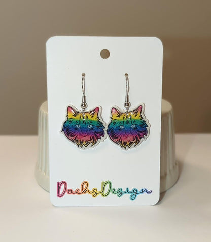 Rainbow Cat Dangle Earrings