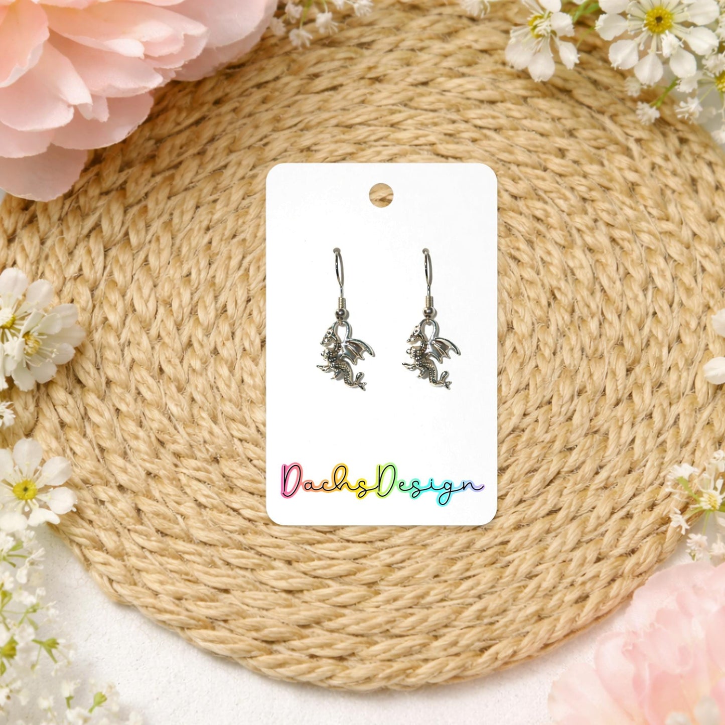 Silver Metal Dragon Earrings
