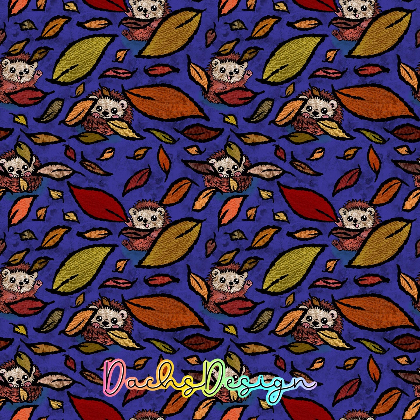 Autumn Hedgehogs on Purple Seamless Pattern (Digital Download)