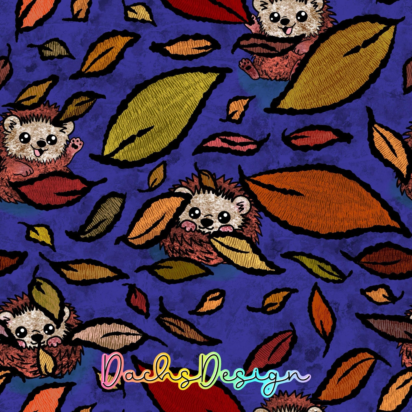 Autumn Hedgehogs on Purple Seamless Pattern (Digital Download)