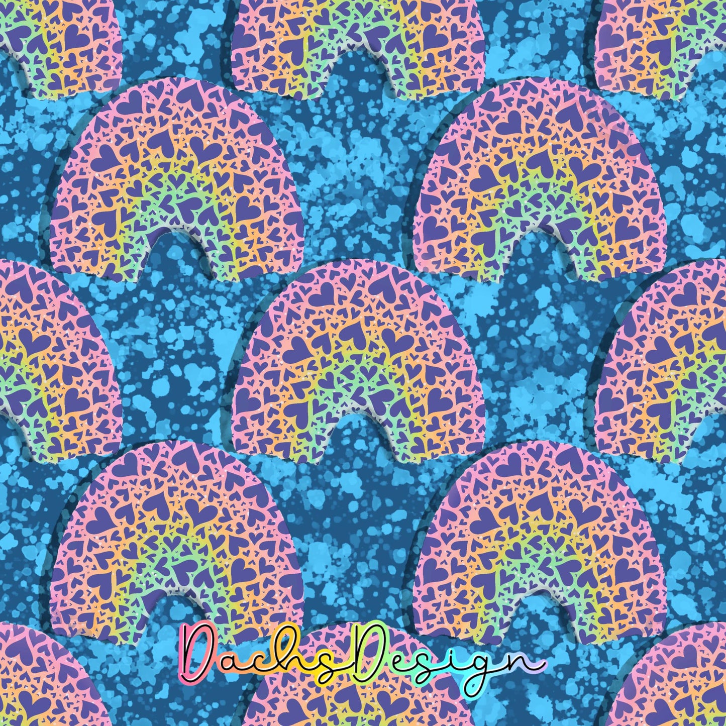 Pastel Heart Rainbows Seamless Pattern (Digital Download)