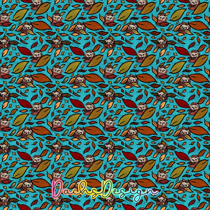 Autumn Hedgehogs on Teal Seamless Pattern (Digital Download)