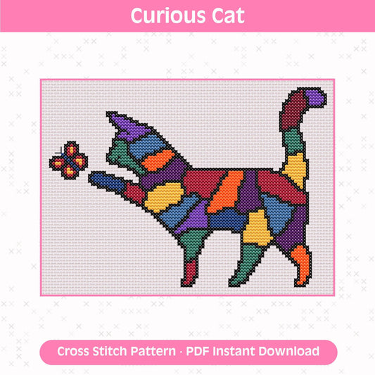 Curious Cat Cross Stitch Pattern: 14 Count Aida PDF