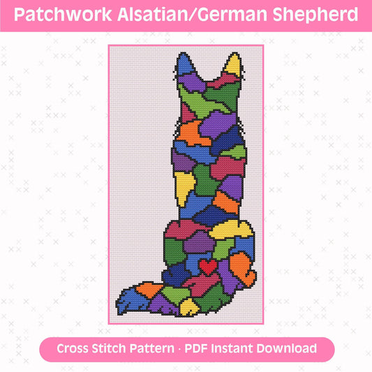 Patchwork Alsatian / German Shepherd Cross Stitch Pattern: 14 Count Aida PDF