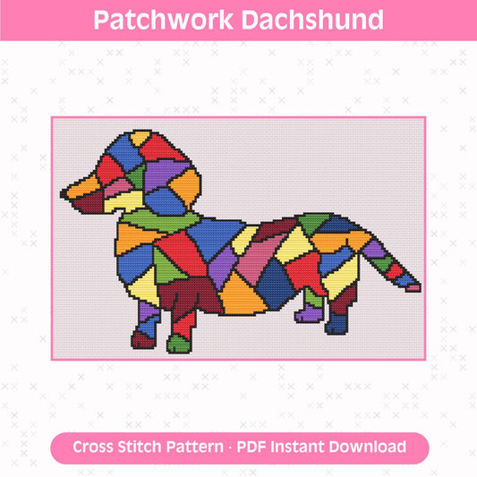 Patchwork Dachshund Cross Stitch Pattern: 14 Count Aida PDF
