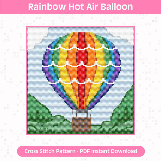 Rainbow Hot Air Balloon Cross Stitch Pattern: 14 Count Aida PDF