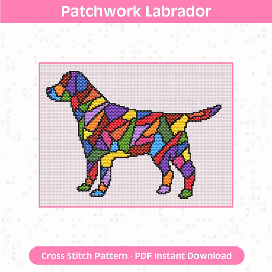 Patchwork Labrador Cross Stitch Pattern: 14 Count Aida PDF