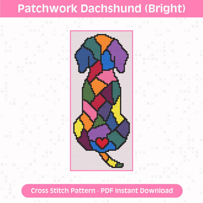 Patchwork Dachshund Bright & Pastel Cross Stitch Patterns: 14 Count Aida PDF