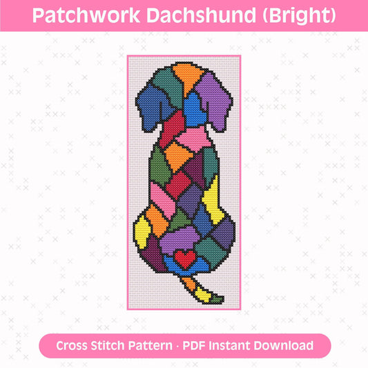 Patchwork Dachshund Bright & Pastel Cross Stitch Patterns: 14 Count Aida PDF