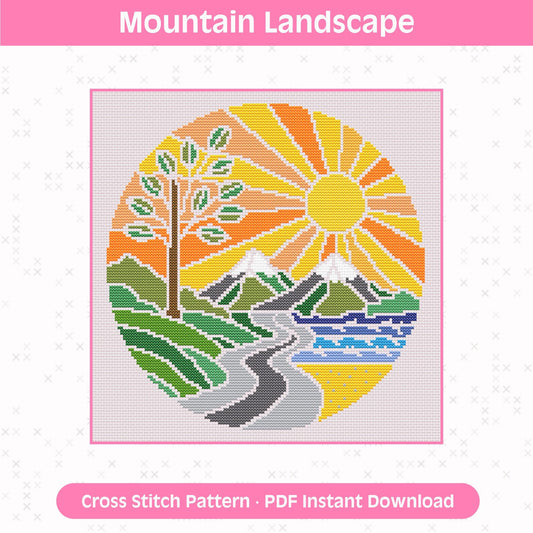 Mountain Landscape Cross Stitch Pattern: Summer Scene for 14 Count Aida PDF