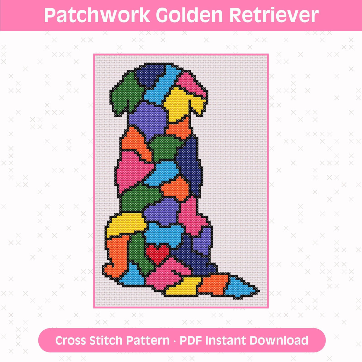 Patchwork Golden Retriever Cross Stitch Pattern: 14 Count Aida PDF