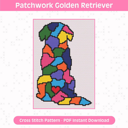 Patchwork Golden Retriever Cross Stitch Pattern: 14 Count Aida PDF