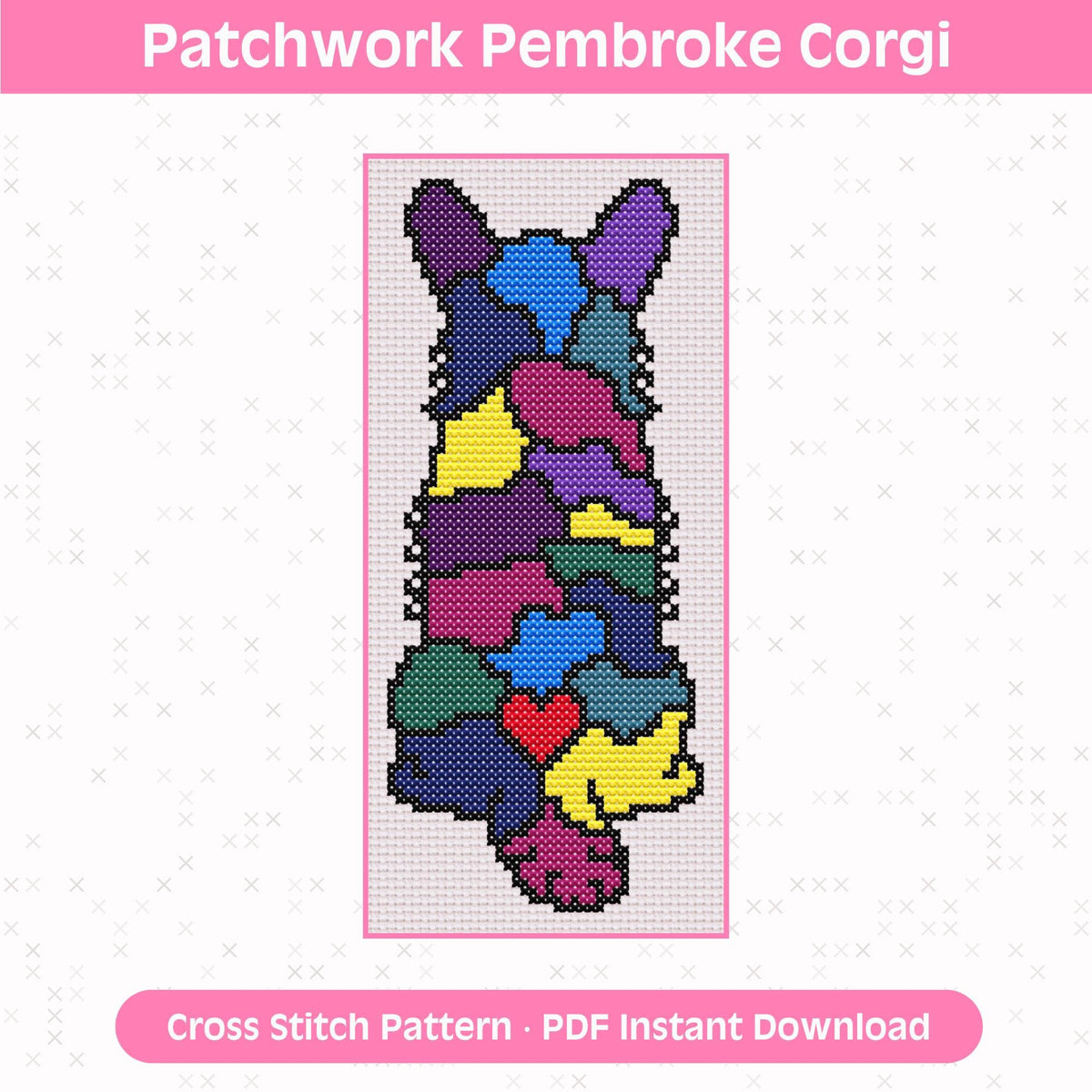 Corgi Cross Stitch Pattern: Patchwork Pembroke Welsh Corgi for 14 Count Aida PDF