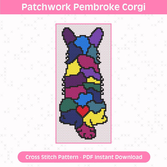 Corgi Cross Stitch Pattern: Patchwork Pembroke Welsh Corgi for 14 Count Aida PDF