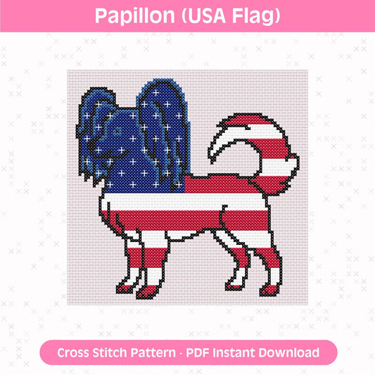 Papillon Cross Stitch Pattern: USA Flag Design for 14 Count Aida PDF