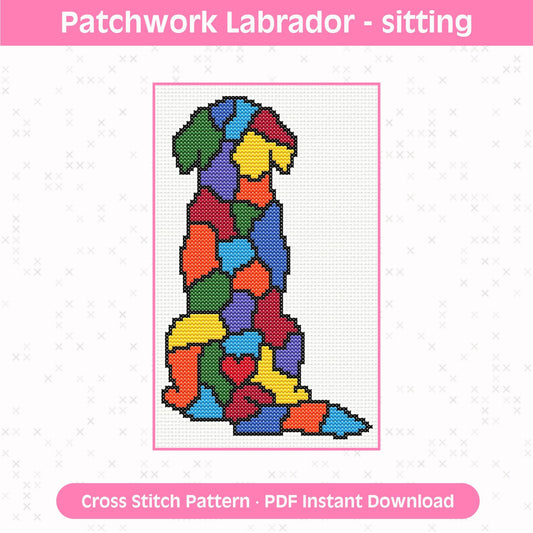 Patchwork Labrador Sitting Cross Stitch Pattern: 14 Count Aida PDF