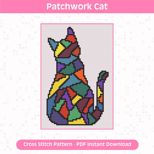 Patchwork Cat Cross Stitch Pattern: 14 Count Aida PDF