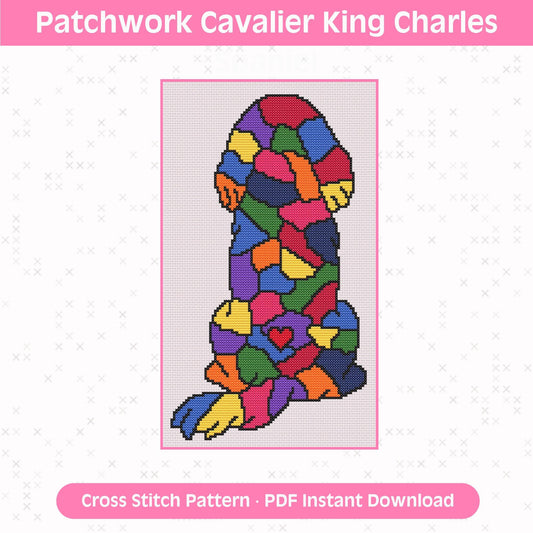 Patchwork Cavalier King Charles Spaniel Cross Stitch Pattern: 14 Count Aida PDF