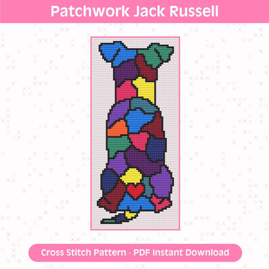 Patchwork Jack Russell Cross Stitch Pattern: 14 Count Aida PDF