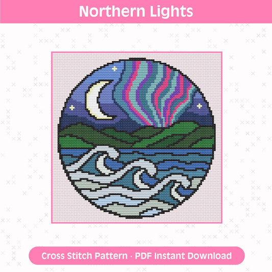 Northern Lights Cross Stitch Pattern: Aurora Sky Design for 14 Count Aida PDF
