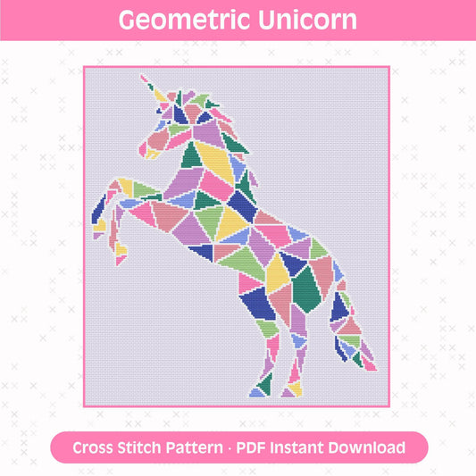 Unicorn Cross Stitch Pattern: Geometric Fantasy Design for 14 Count Aida PDF