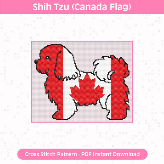 Shih Tzu Cross Stitch Pattern: Canada Flag Design for 14 Count Aida PDF