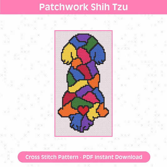 Patchwork Shih Tzu Cross Stitch Pattern: 14 Count Aida PDF