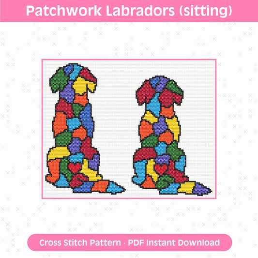Patchwork Labradors Sitting Cross Stitch Pattern: 14 Count Aida PDF