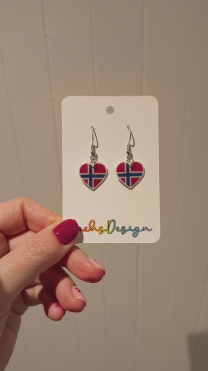 Norwegian Flag Heart Dangly Earrings