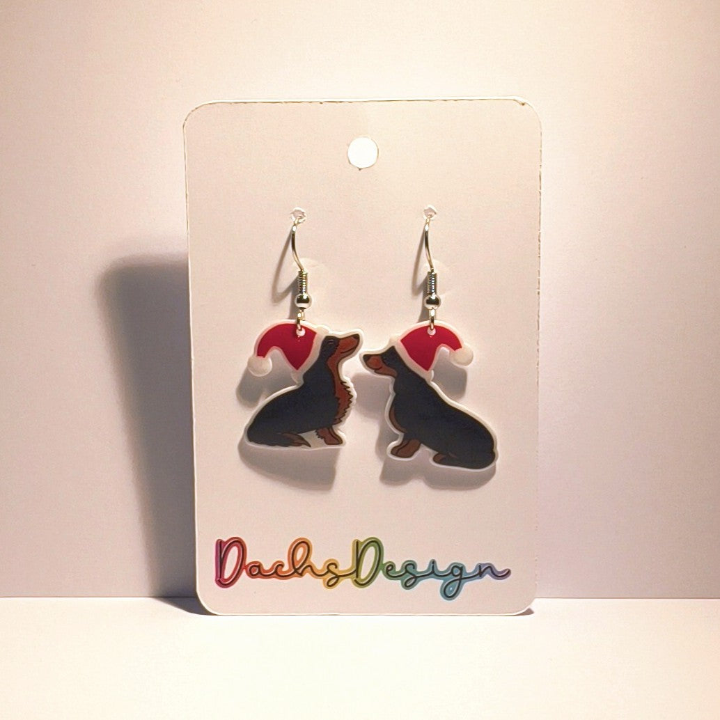 Dachshunds in Christmas Hats Earrings