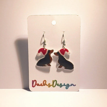 Dachshunds in Christmas Hats Earrings