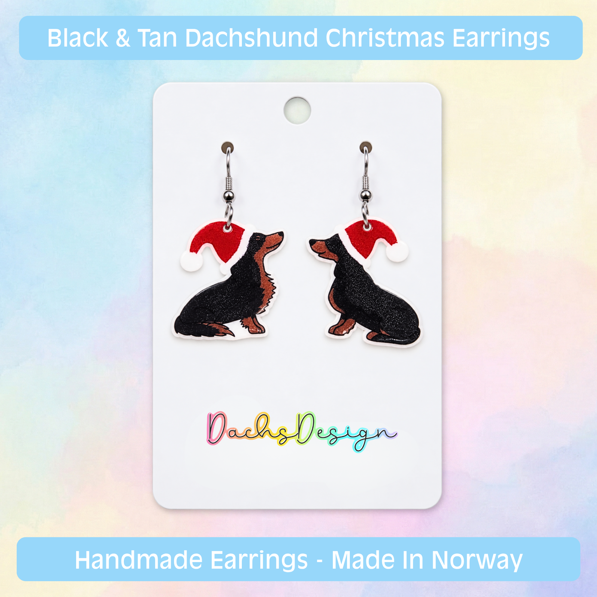 Dachshunds in Christmas Hats Earrings