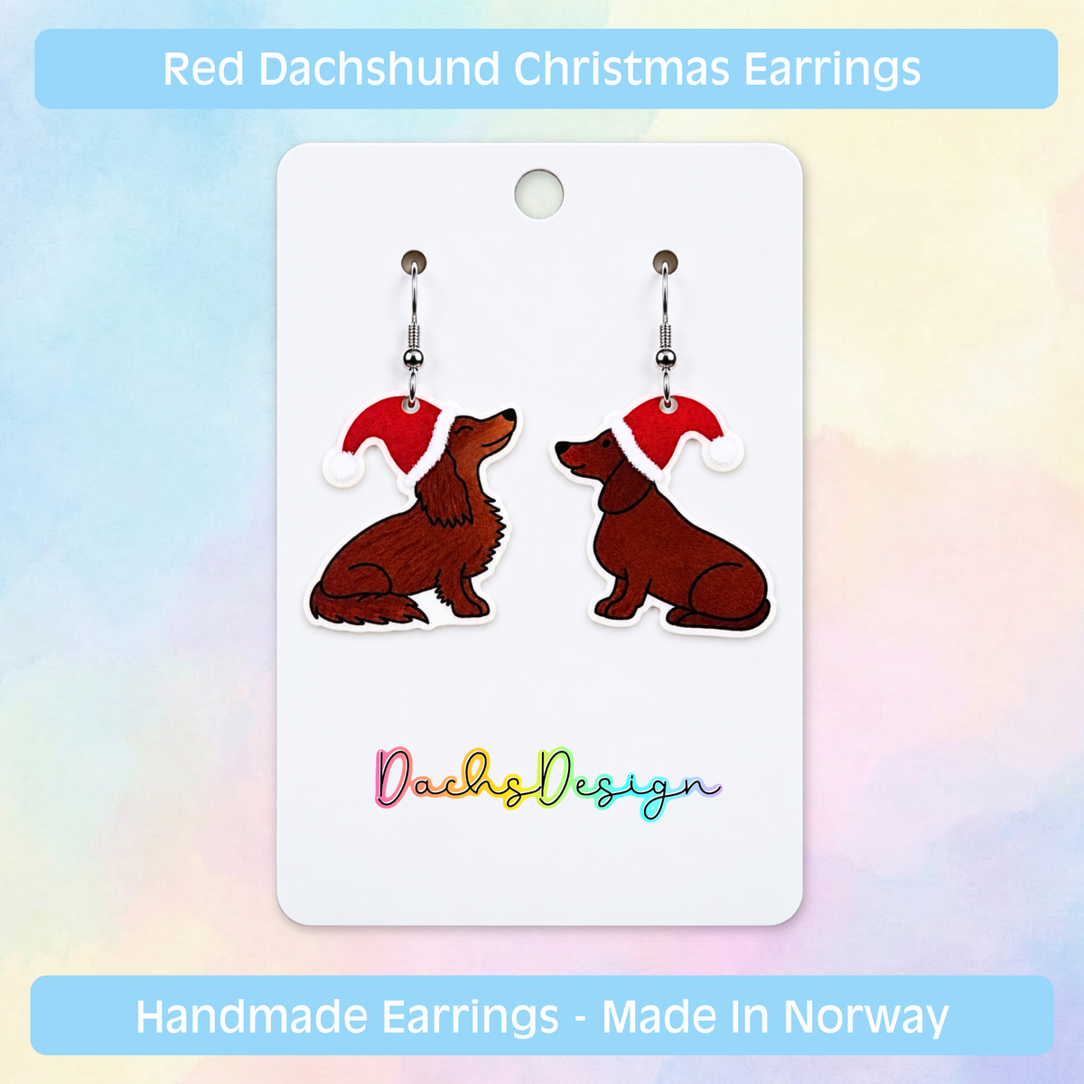 Dachshunds in Christmas Hats Earrings