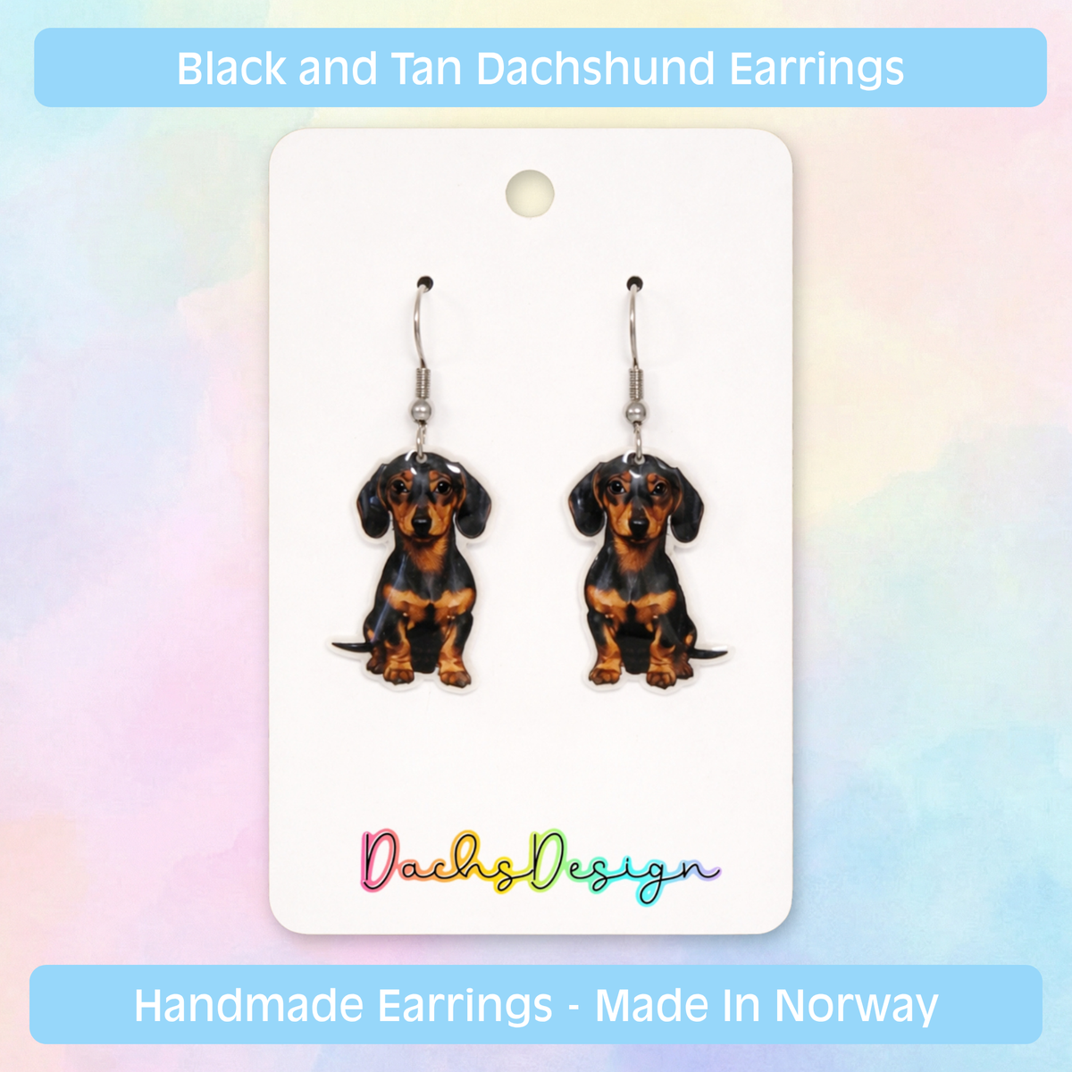 Smooth Black and Tan Dachshund Dangly Earrings