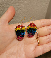 DachsDesign Shrinkydink Rainbow Skull Dangly Earrings